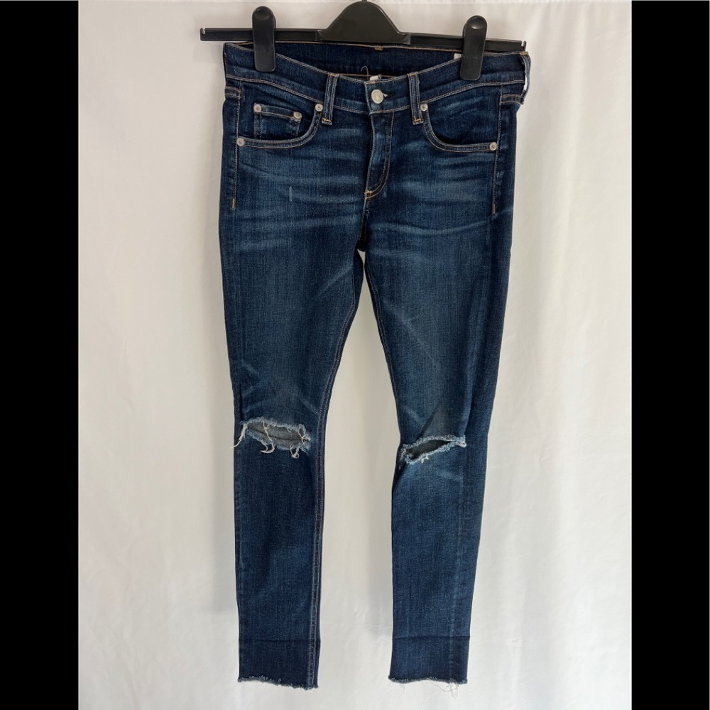 Rag & Bone Skinny Dark Wash‎ Raw Hem Distressed Jeans